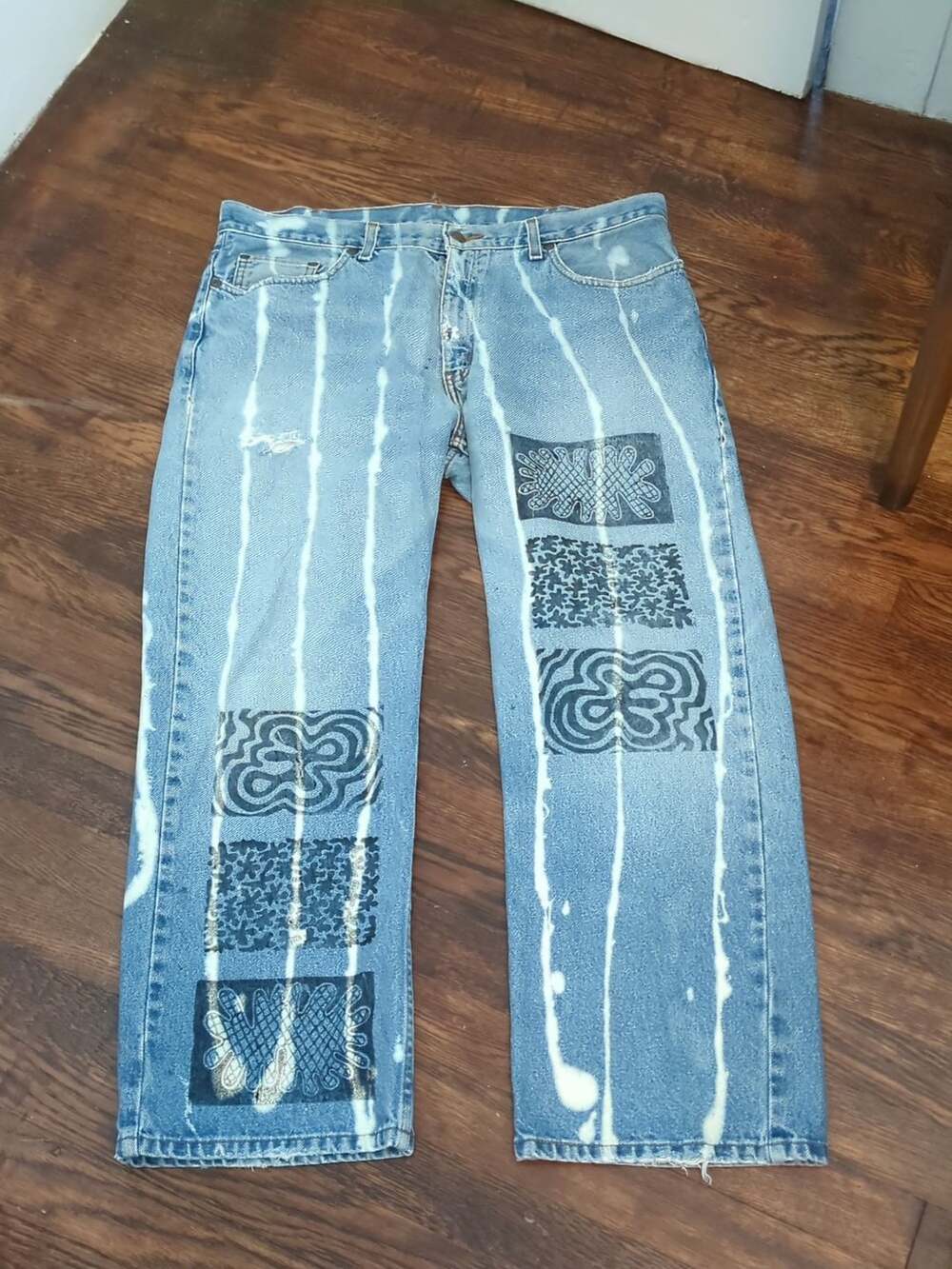 Faded Glory Relaxed Fit Bleach Painted Jeans 36x29 CUSTOM from artist